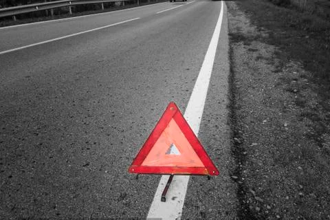 Triangle warning road sign Fotos Stock