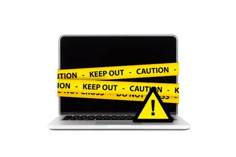 Triangle Warning Sign with Exclamation Mark on Laptop Computer Stock Illustration