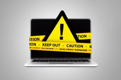 Triangle Warning Sign with Exclamation Mark on Laptop Computer Stock Illustration