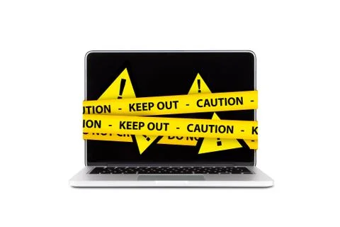 Triangle Warning Sign with Exclamation Mark on Laptop Computer Stock Illustration