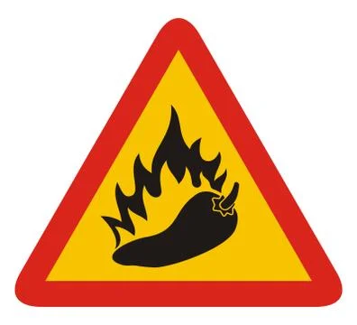 Triangle warning sign with a pepper and flame silhouette. Stock Illustration
