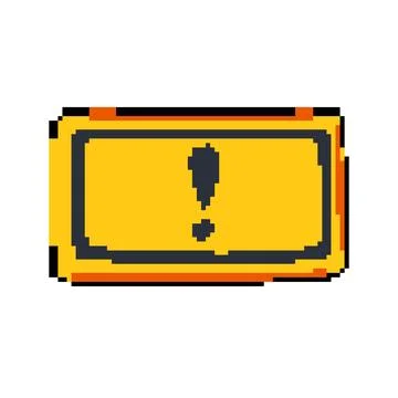 Triangle yellow warning sign pixel art vector illustration Stock Illustration
