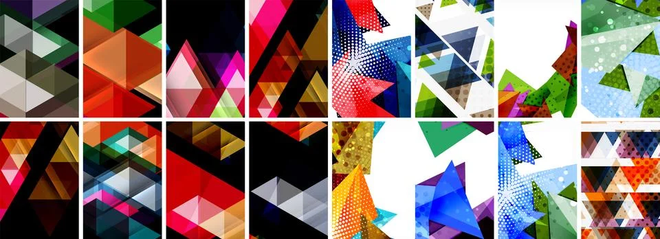 Triangles and circles abstract shapes templates set Stock Illustration