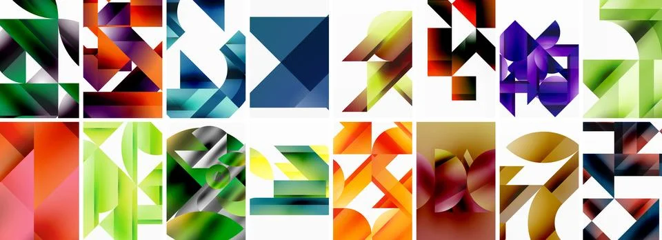Triangles and circles abstract shapes templates set Stock Illustration
