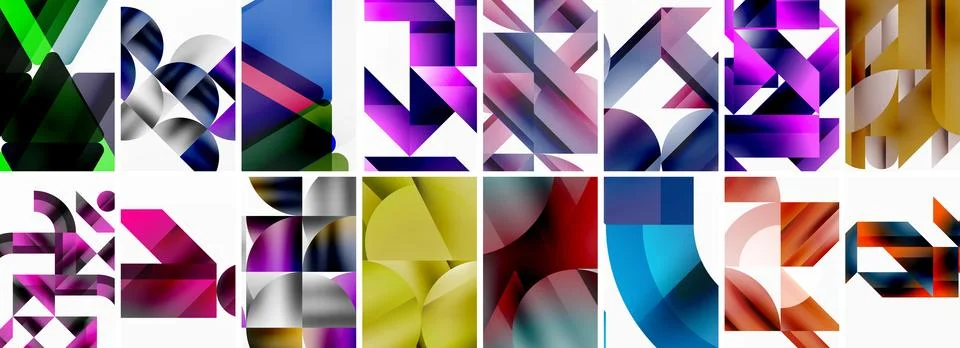 Triangles and circles abstract shapes templates set Stock Illustration