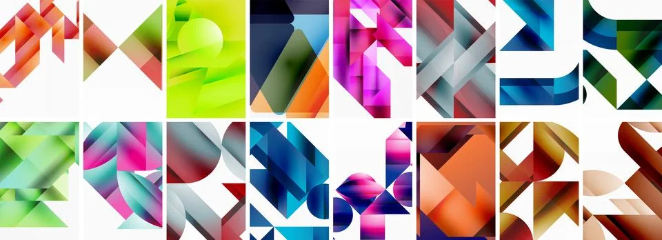 Triangles and circles abstract shapes templates set Stock Illustration