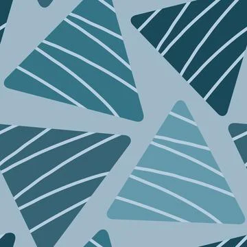 Triangles in Blue with Stripes. Seamless Pattern. Stock Illustration