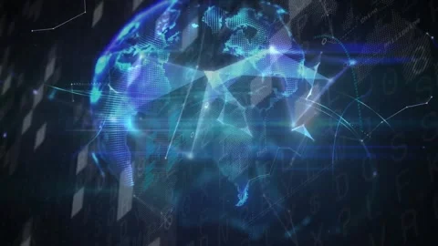 Triangles drifting and connecting into rotating digital globe highlighting Stock Footage 328589314