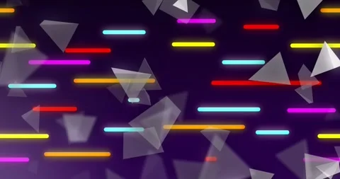 Triangles entering from edges starting drifting, rotating and scaling over neon Stock Footage 328331141