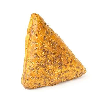 Triangles with meat isolated on white background. sprinkle freshly baked meat Stock-Fotos