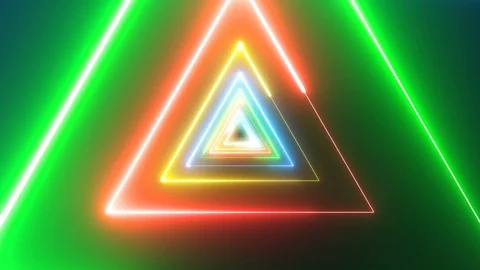 Triangles neon tunnel loop. Abstract lights futuristic background. laser loop Stock Footage 95357996