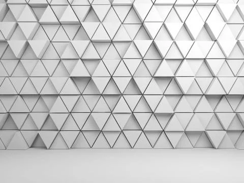 Triangles pattern on front wall, 3d render Illustrazione stock