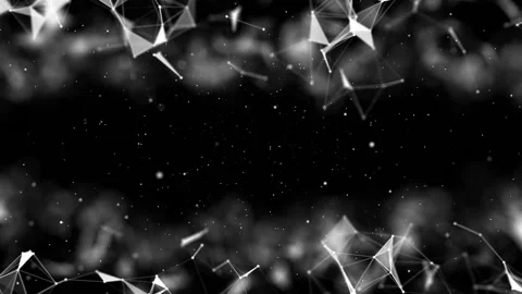 Triangles, points and lines smoothly move along a trajectory in space. Black Stock Footage 87386070