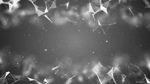 Triangles, points and lines smoothly move along a trajectory in space. Gray Stock Footage 87386618