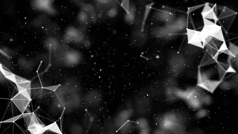 Triangles, points and lines smoothly move along a trajectory in space. Black Stock Footage 87386772