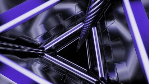 Triangular 3d tunnel with metal walls. Design. Rotating 3d tunnel with rope in Stock Illustration