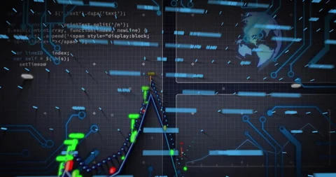 Triangular 3D waveform graph pulsing with neon green and red dots sliding across 스톡 동영상 307462466