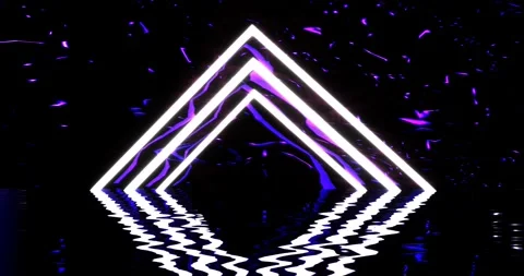 Triangular abstract pyramid with neon electric reflections. White 3d render of Stock Footage 157426397
