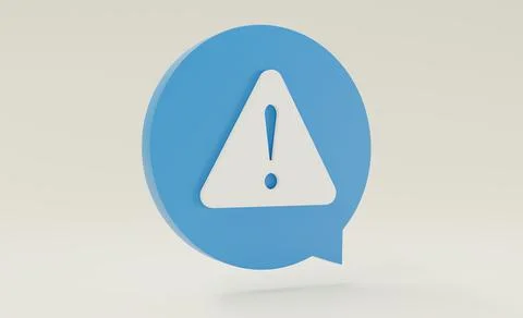 Triangular alert caution sign inside round chat bubble. Illustrazione stock