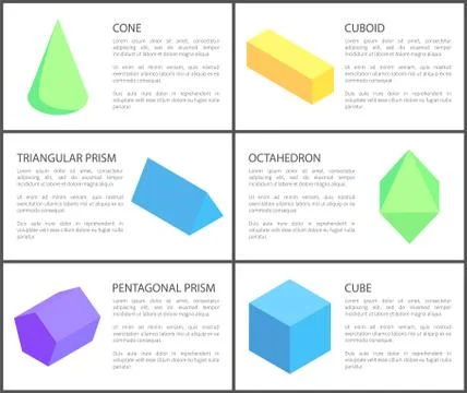 Triangular and Pentagonal Prisms, Geometric Set Ilustração Stock
