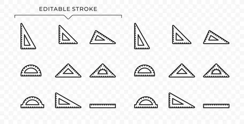 Triangular and round scale ruler icons set Stock Illustration