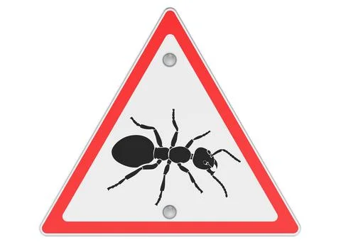 Triangular ant warning sign with red border. 3D rendering Stockillustratie