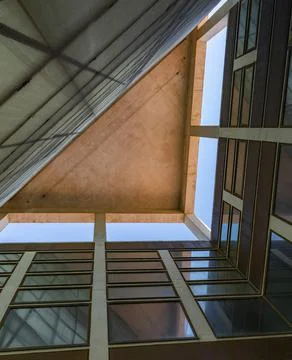 Triangular architecture with its columns in view 스톡 사진