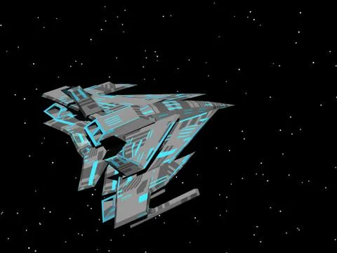 Triangular armed spaceship in space Ilustración de archivo