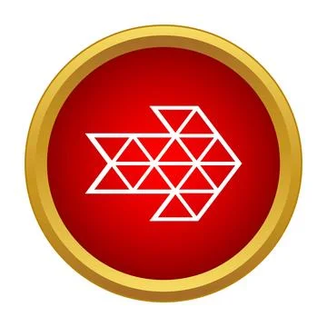 Triangular arrow pointing right in red and gold circle Illustrazione stock