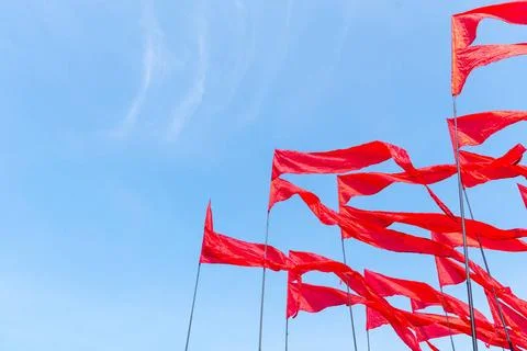 Triangular; banner against the blue sky. Triangular; banner against the bl... 스톡 사진