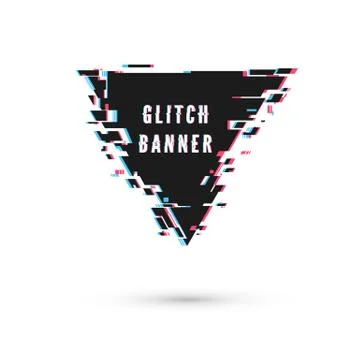 Triangular banner form in distorted glitch style. Vector illustration isolate Stock Illustration