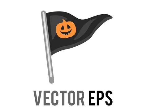Triangular black flag icon with Halloween pumpkin face and silver pole 스톡 일러스트