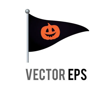 Triangular black flag icon with Halloween pumpkin face and silver pole Stock Illustration