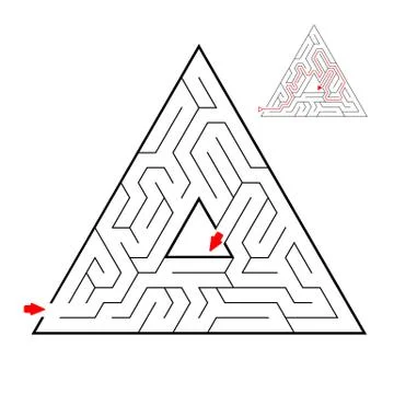 Triangular black labyrinth on white background. Children maze. Game for kids. Stock Illustration