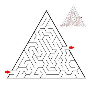 Triangular black labyrinth on white background. Children maze. Game for kids. Stock Illustration