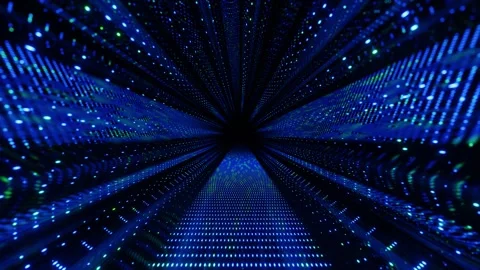 Triangular blue tunnel. Fly through mirror tunnel with neon pattern, glow lines Stock Footage 278983800