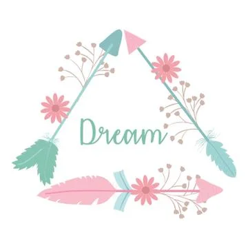 Triangular bohemian frame with arrow feathers and flowers Illustrazione stock