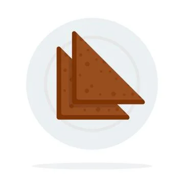 Triangular bread on a plate vector flat material design isolated object on white Stock Illustration