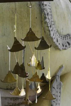 Triangular bronze gong or brass bell plate from Burma also known as kyizi Stock Photos