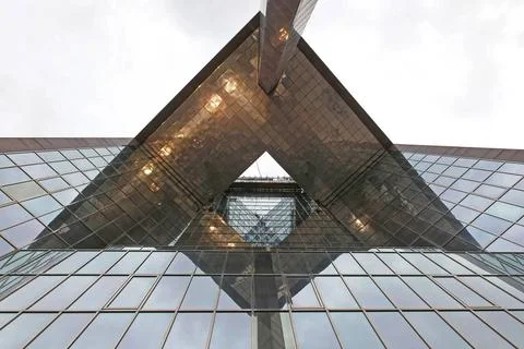 Triangular Building Abstract View of Modern Office Building Exterior Trian... Stock Photos