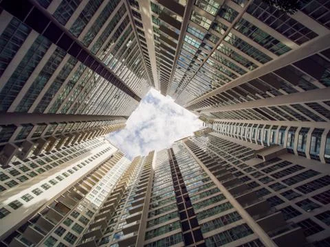 The triangular building rushes up to the sky. 스톡 사진