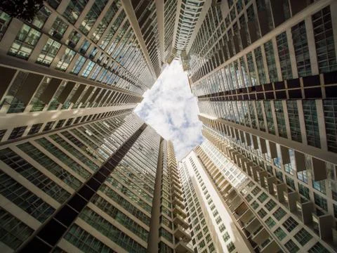 The triangular building rushes up to the sky. Stock Photos