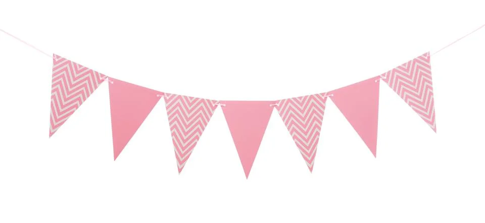Triangular bunting flags on white background. Festive decor Stock Photos