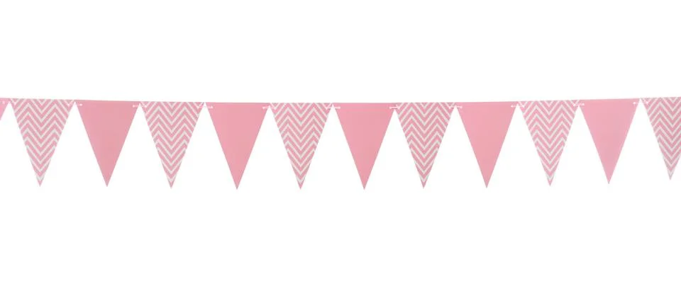 Triangular bunting flags on white background. Festive decor Foto stock