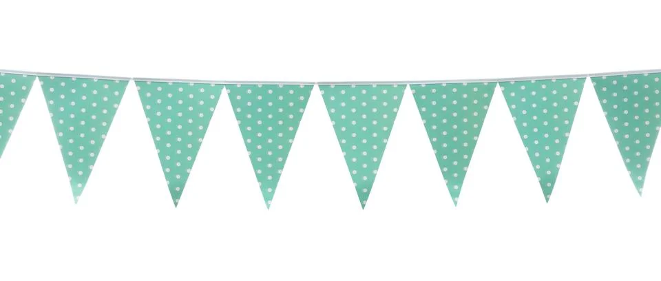 Triangular bunting flags on white background. Festive decor 写真素材