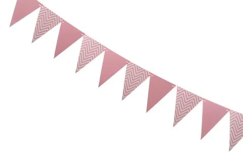 Triangular bunting flags on white background. Festive decor 写真素材