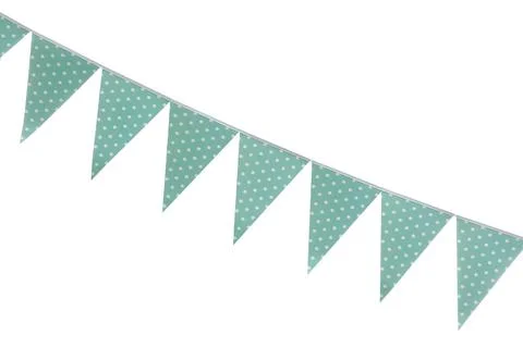Triangular bunting flags on white background. Festive decor Stockfoto's