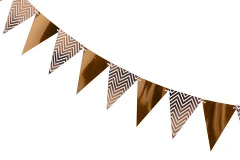 Triangular bunting flags on white background. Festive decor 库存照片