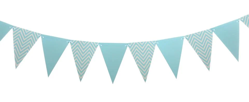 Triangular bunting flags on white background. Festive decor 写真素材