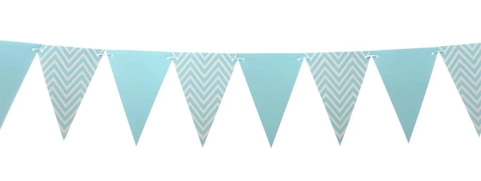 Triangular bunting flags on white background. Festive decor Foto stock